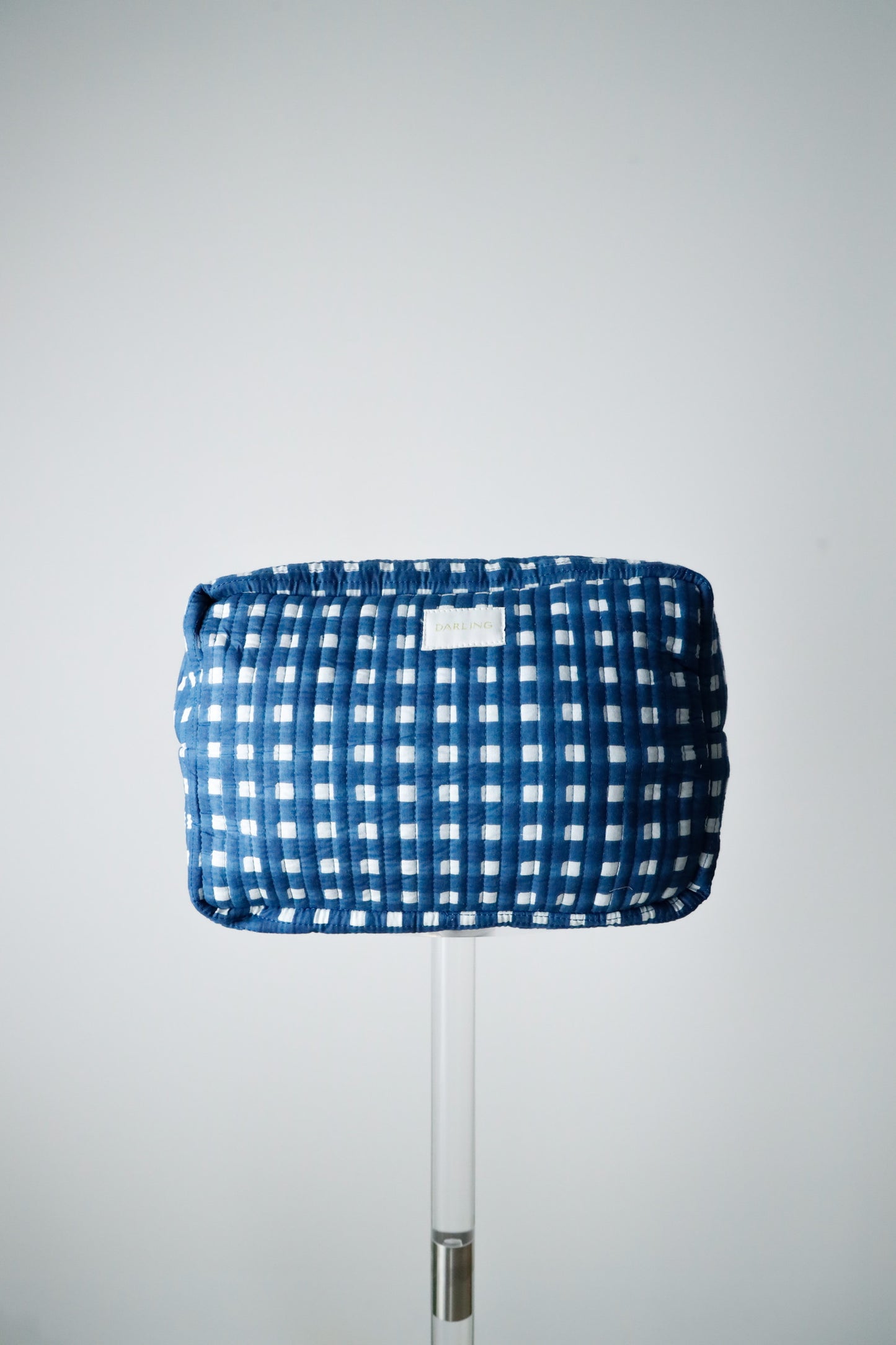 Quilted Cosmetic Pouch -  Navy Blue Check