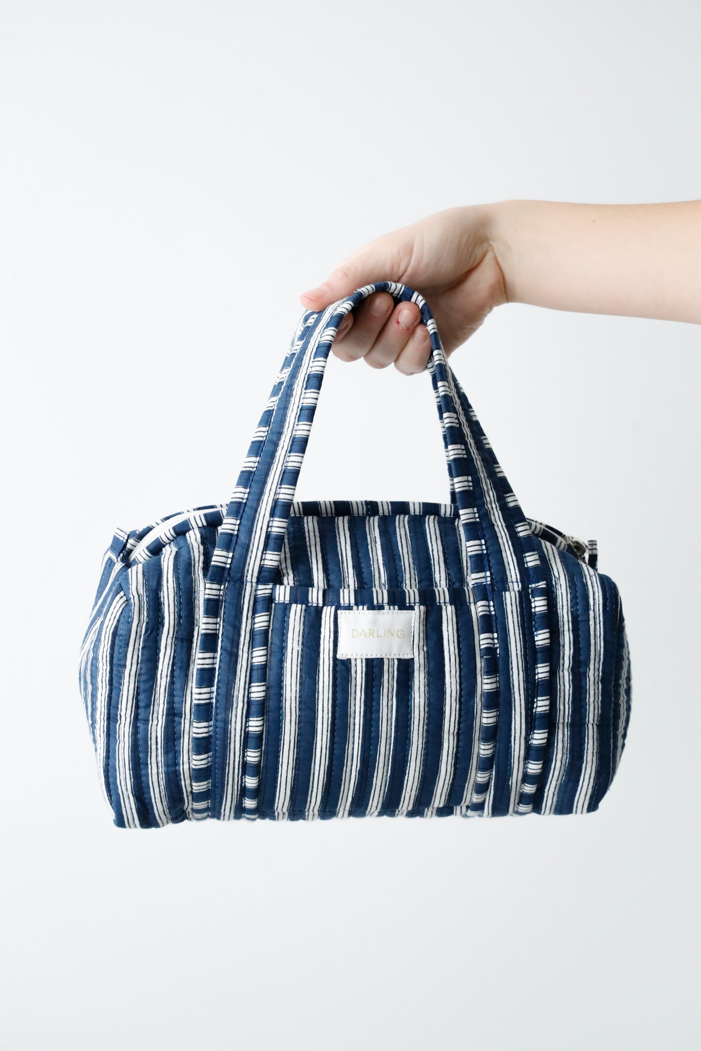 Quilted Handled Cosmetic Bag - Navy Stripe