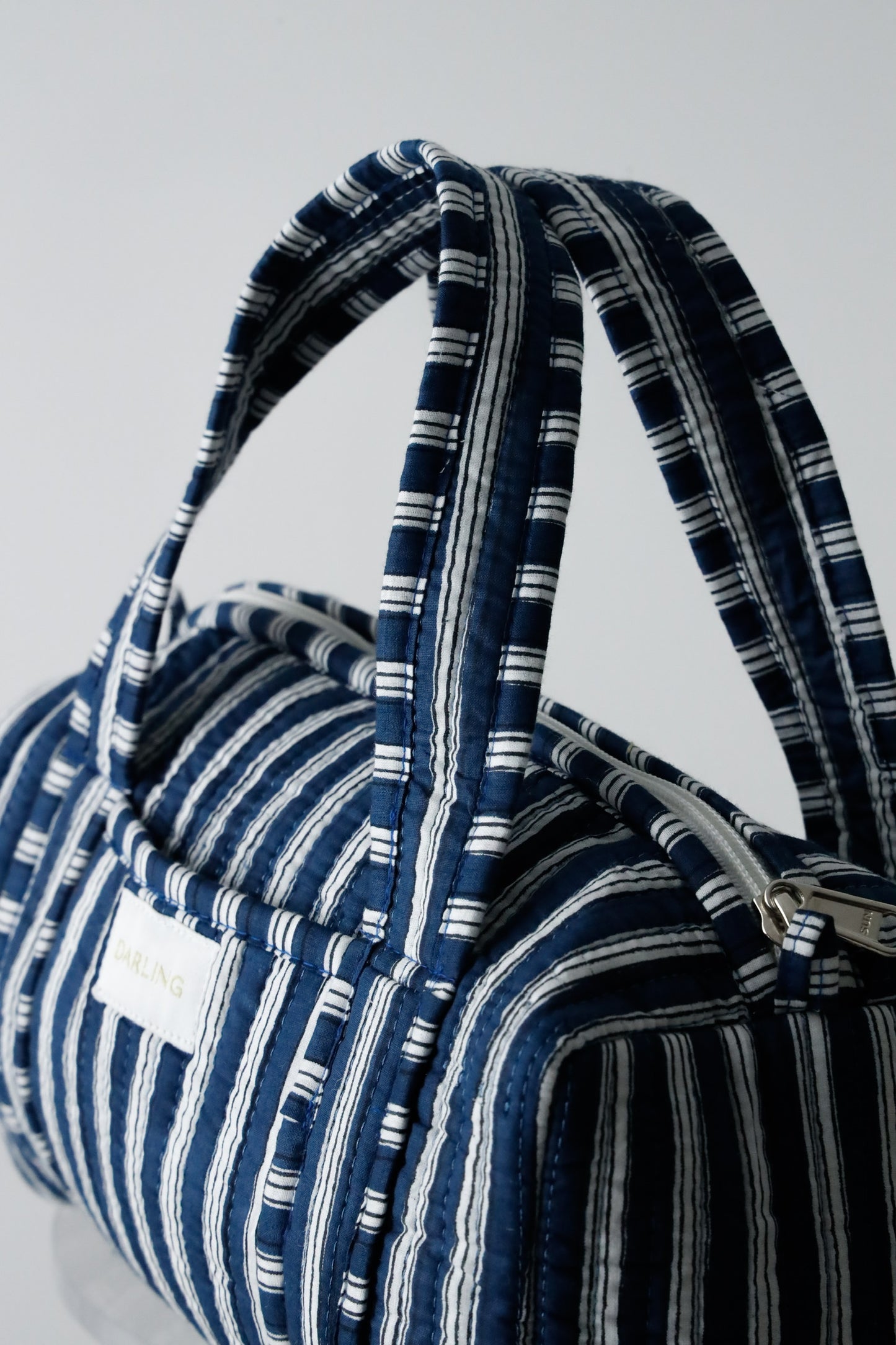 Quilted Handled Cosmetic Bag - Navy Stripe