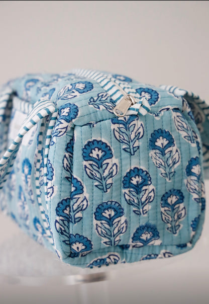 Quilted Handled Cosmetic Bag - Blue Poppy