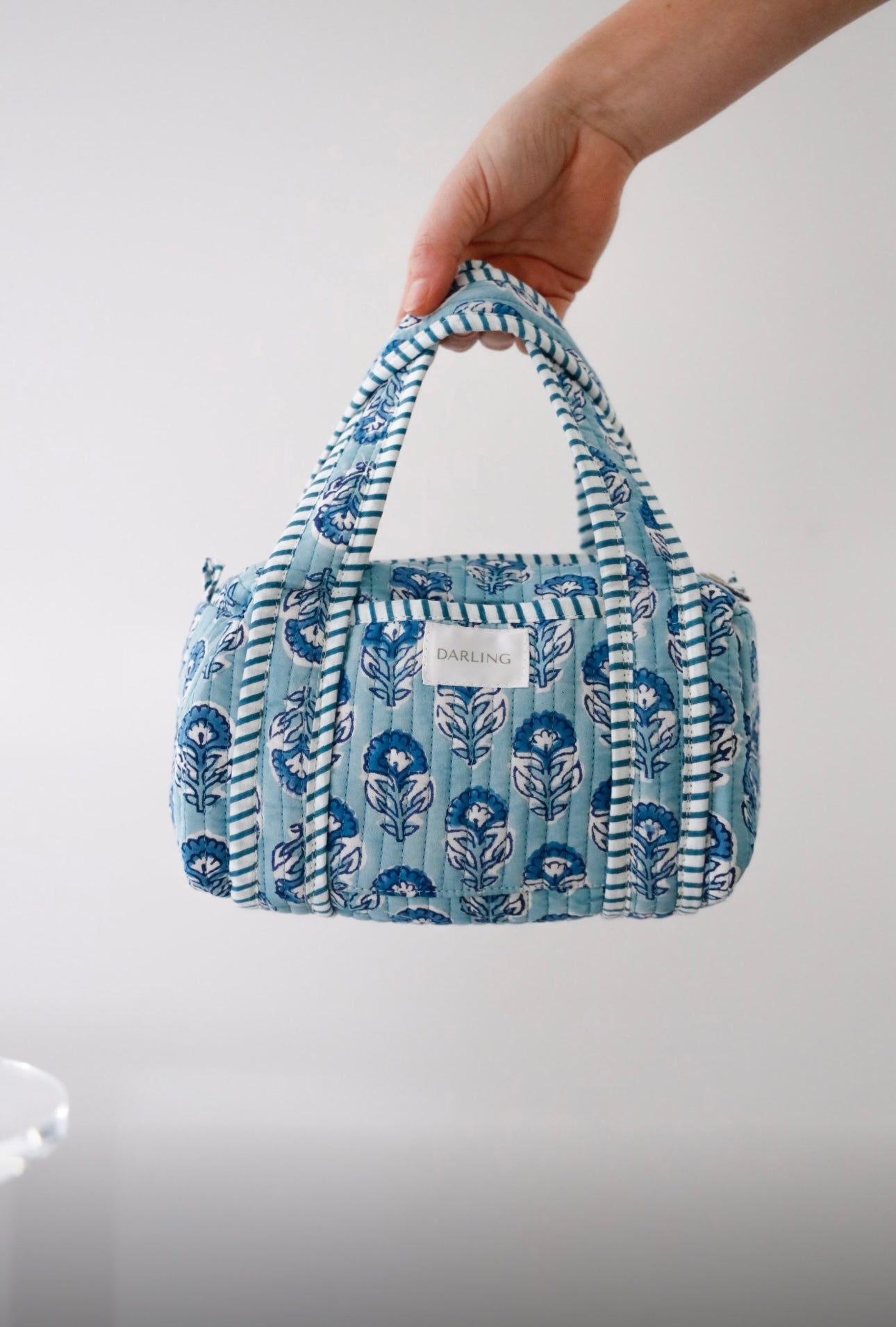 Quilted Handled Cosmetic Bag - Blue Poppy