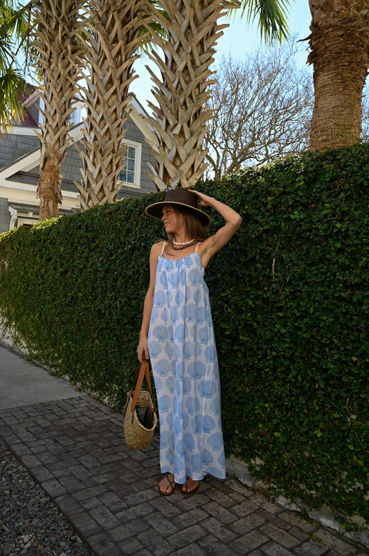 Long Nightgown - Blue Scallop Shell