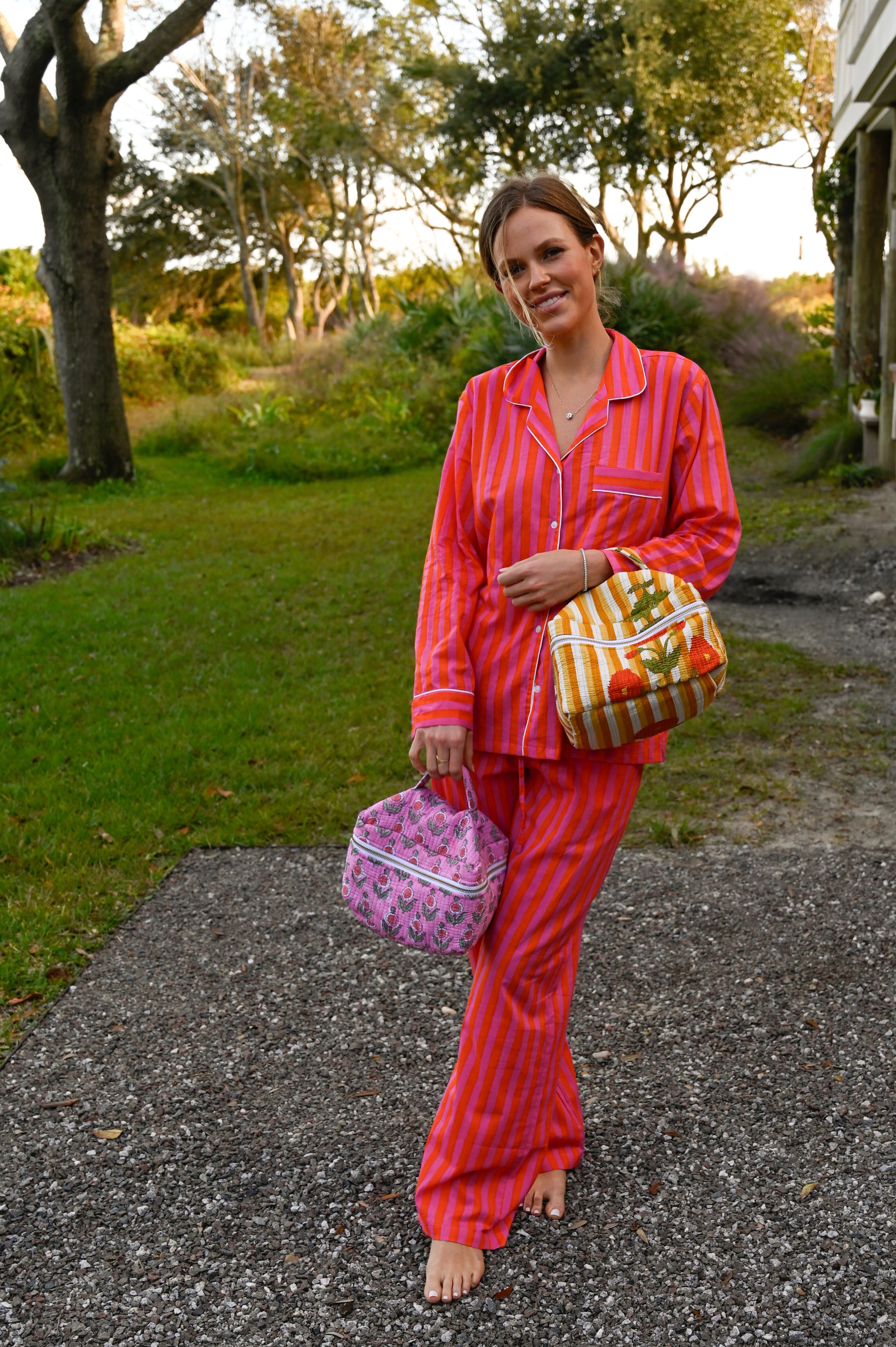 Cozy Pajama Set - Pink and Orange Stripe