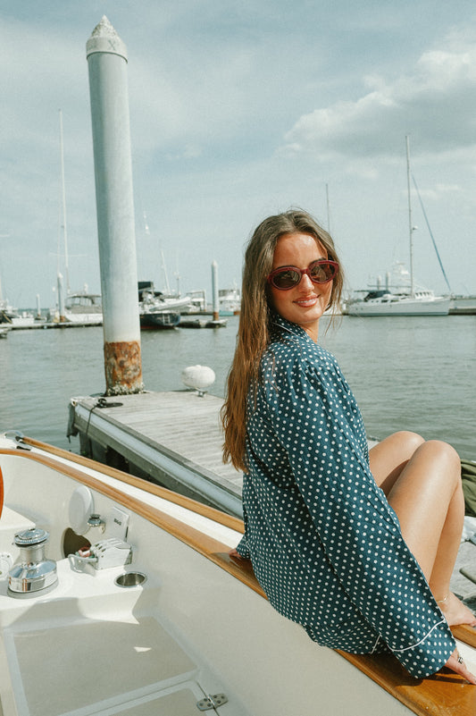 Nautical Navy Dot PJ Set - Long/Short