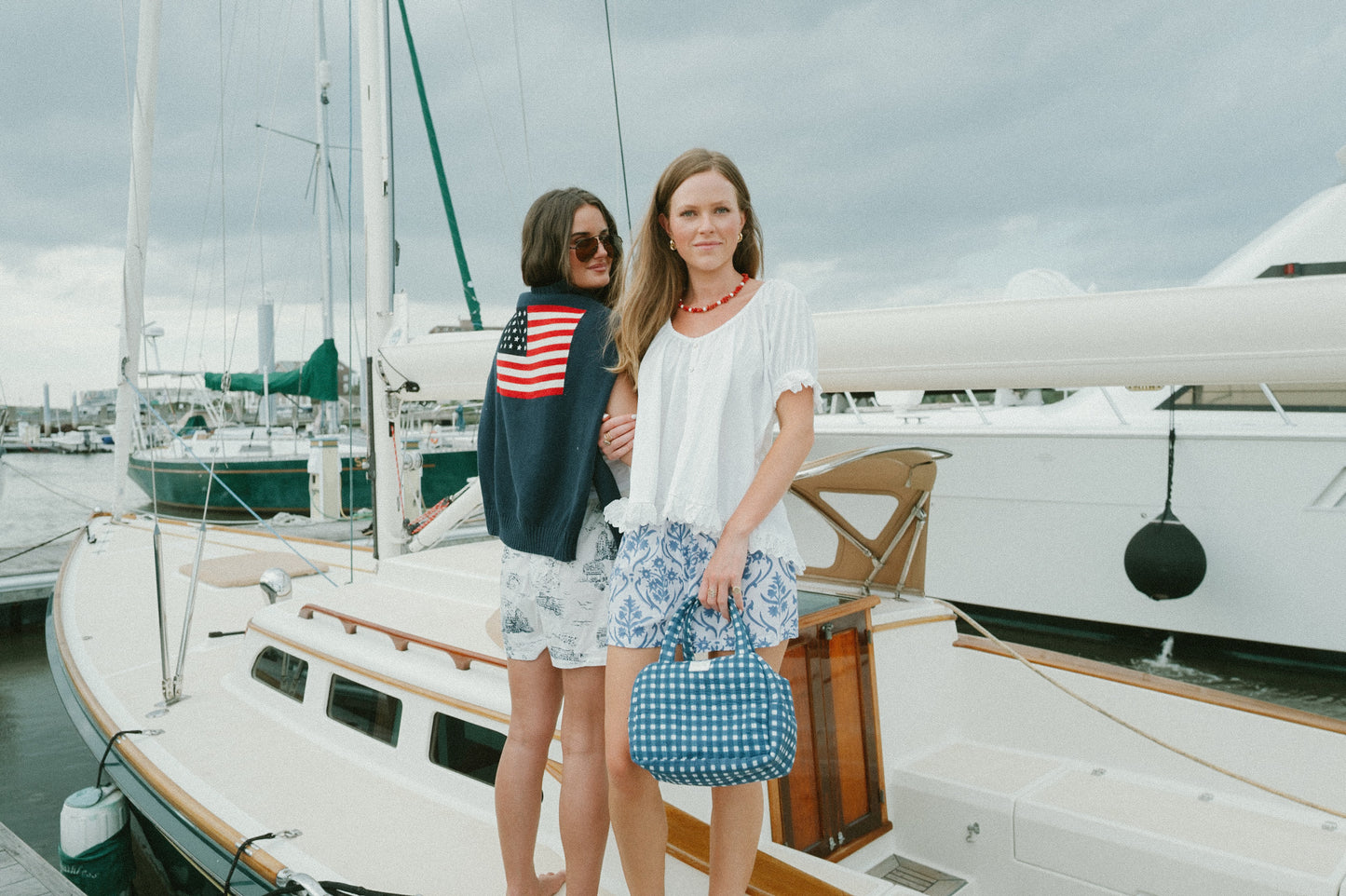 Quilted Cosmetic Tote - Navy Blue Check