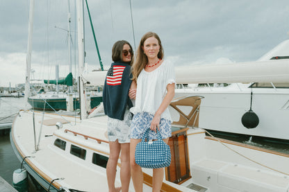 Quilted Cosmetic Tote - Navy Blue Check