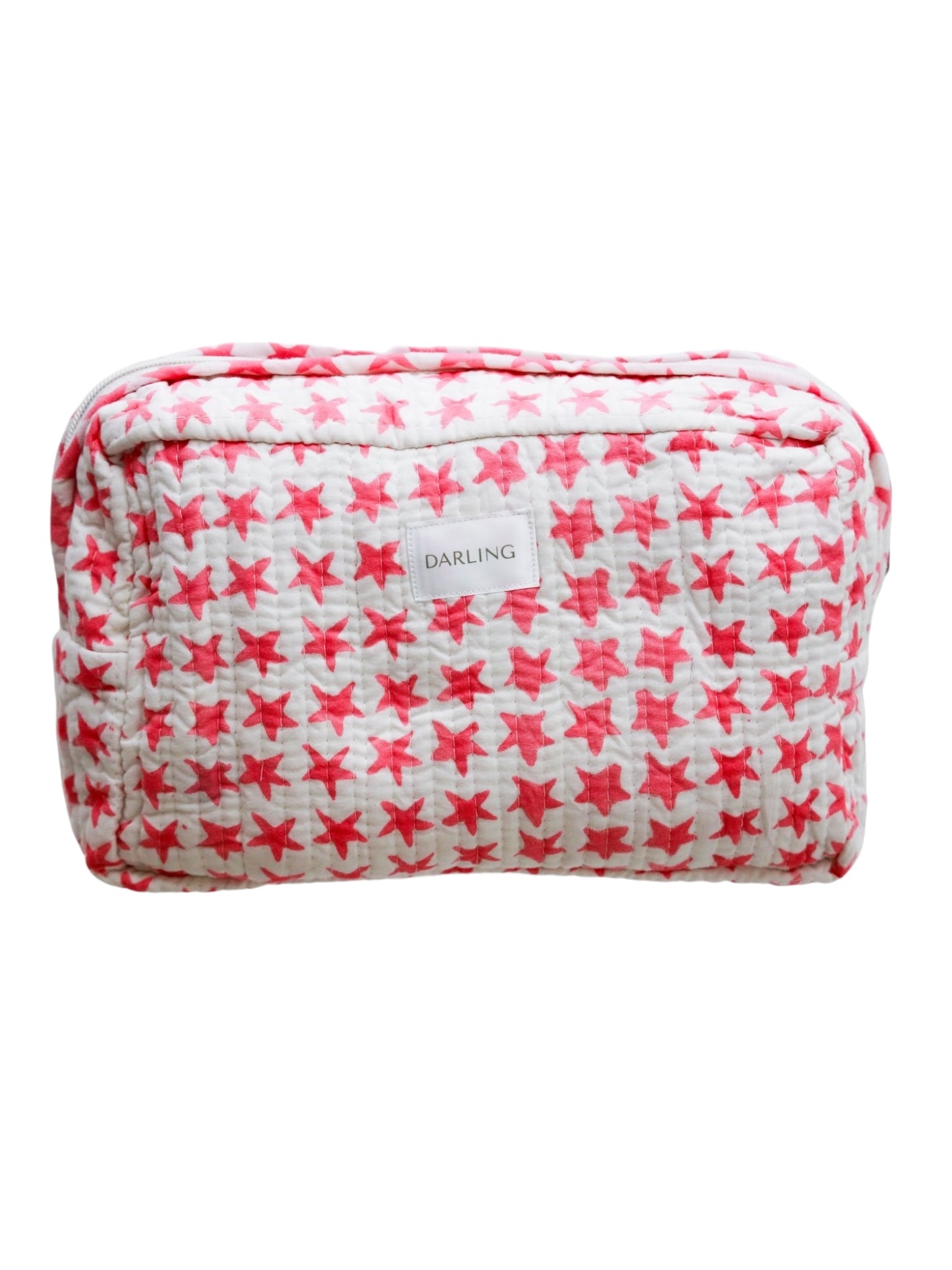 Quilted Cosmetic Bag - Pink Stars