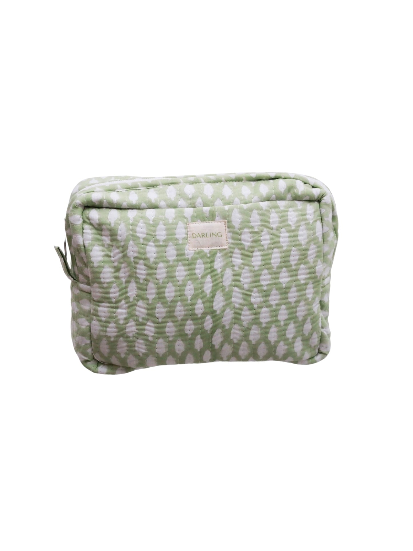 Quilted Cosmetic Bag - Sage Green Leaf