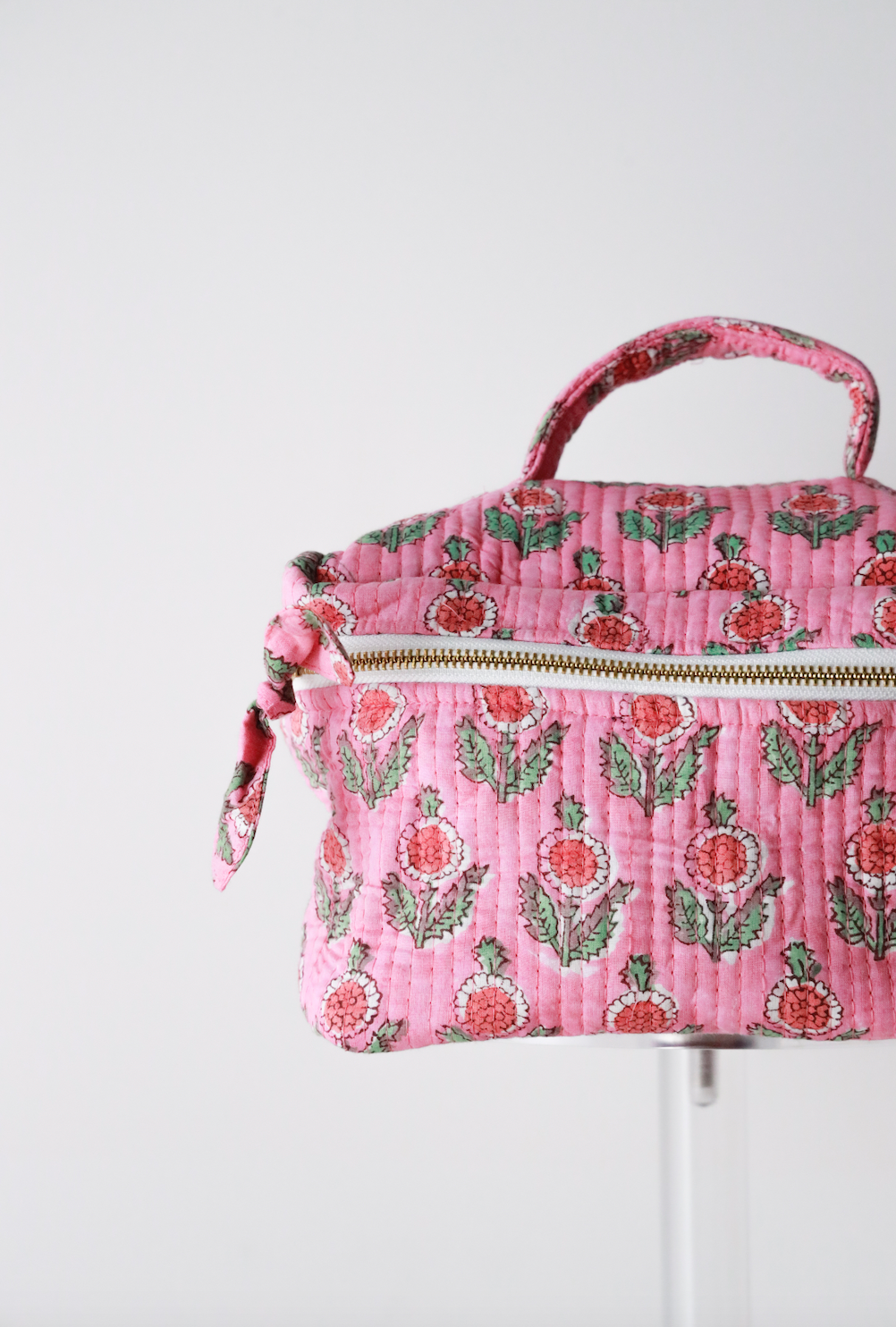 Quilted Cosmetic Train Case - Pink Poppy