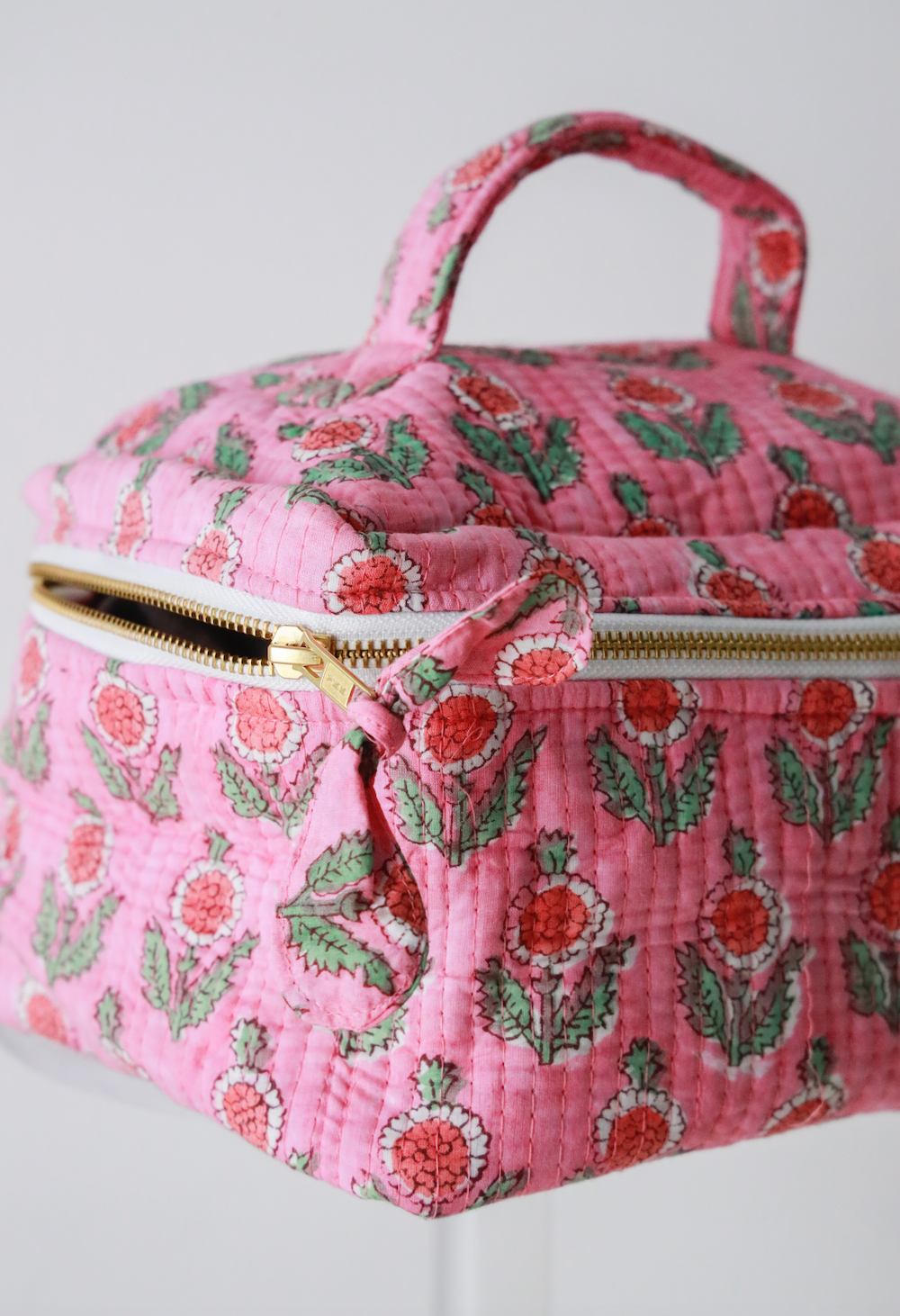 Quilted Cosmetic Train Case - Pink Poppy