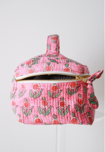 Quilted Cosmetic Train Case - Pink Poppy