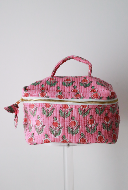 Quilted Cosmetic Train Case - Pink Poppy