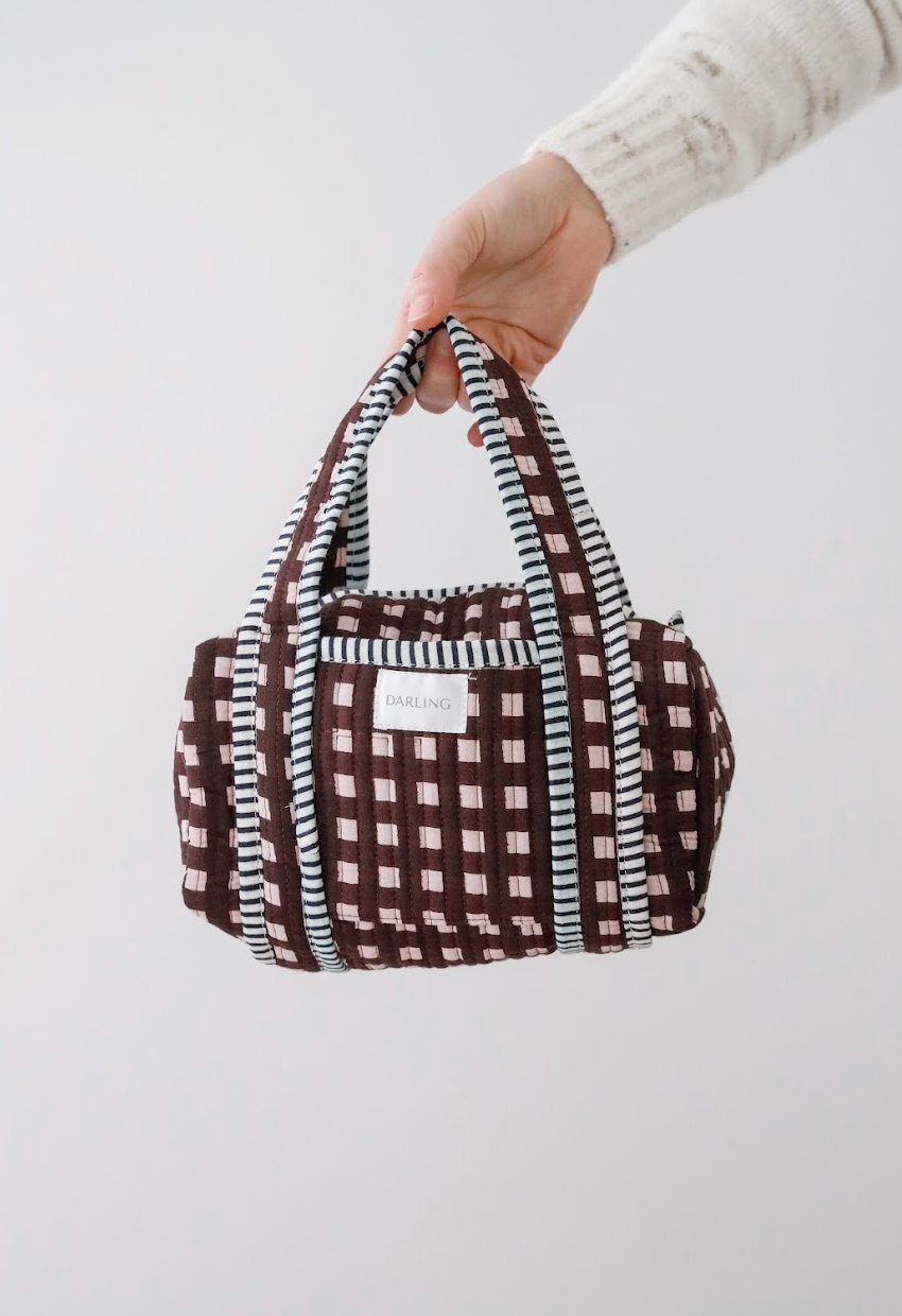 Quilted Handled Cosmetic Bag - Chocolate Check