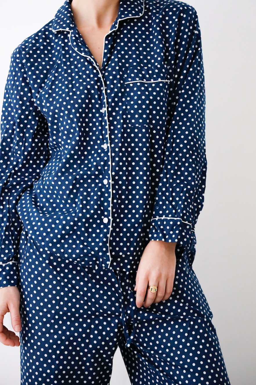 Cozy Pajama Set - Navy Blue Polka Dot