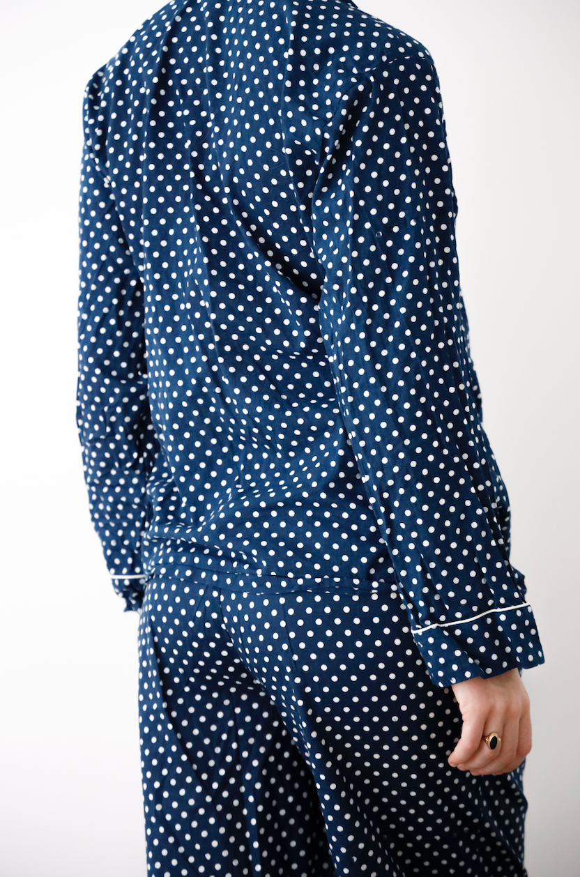 Cozy Pajama Set - Navy Blue Polka Dot