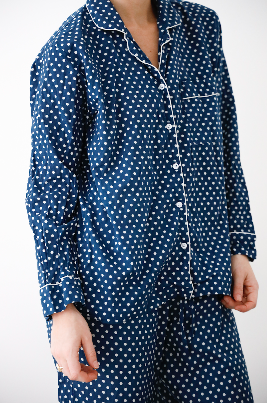 Cozy Pajama Set - Navy Blue Polka Dot