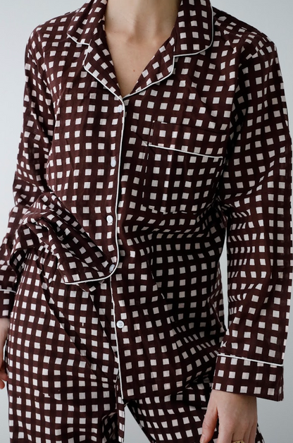 Cozy Pajama Set - Chocolate Check