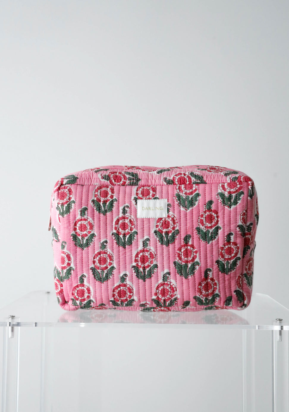 Quilted Cosmetic Pouch - Pink Poppy