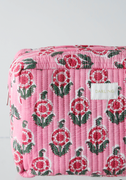 Quilted Cosmetic Pouch - Pink Poppy