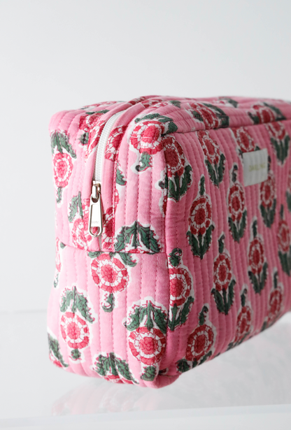 Quilted Cosmetic Pouch - Pink Poppy