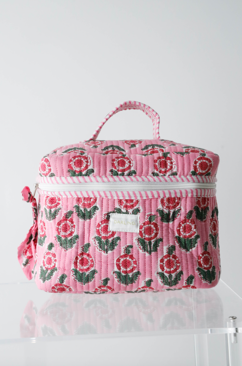 Quilted Cosmetic Train Case - Pink Poppy