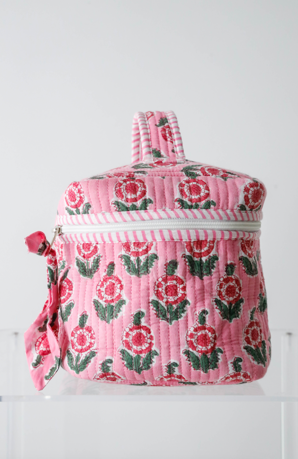 Quilted Cosmetic Train Case - Pink Poppy