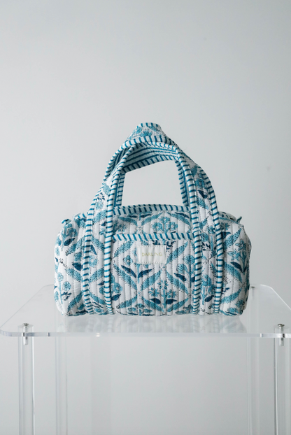 Quilted Handled Cosmetic Bag - Blooming in Blue