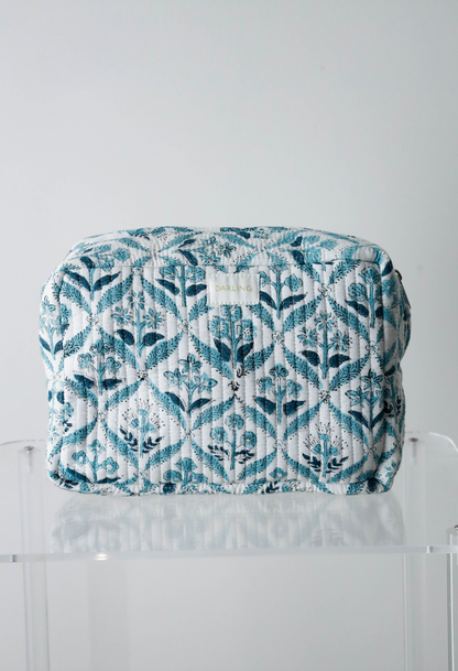 Quilted Cosmetic Pouch -  Blooming in Blue