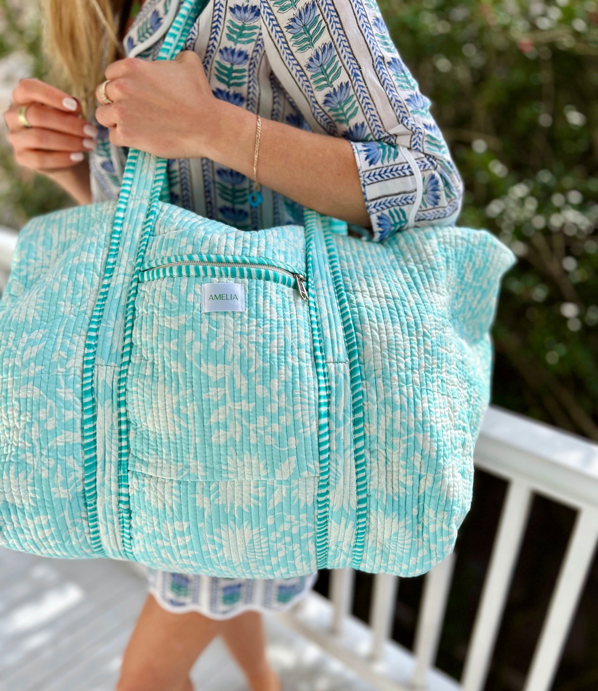 Weekender Bag in Light Blue Floral